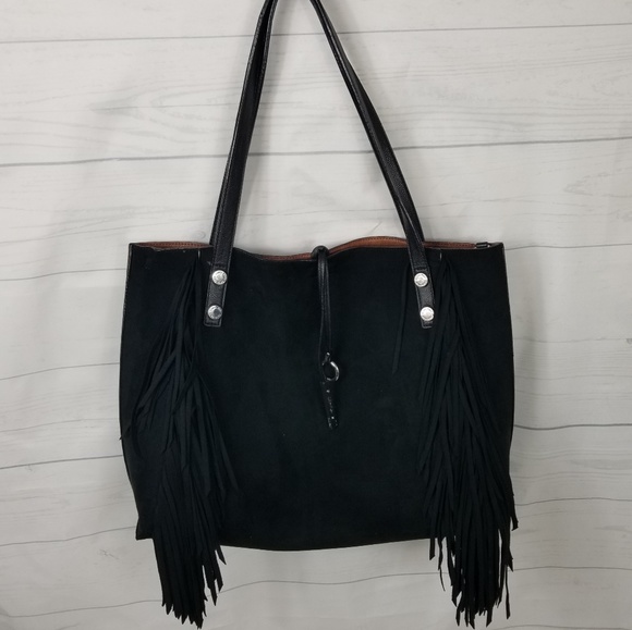 Calvin Klein Handbags - Calvin Klein Black Suede Reversible fringe Tote